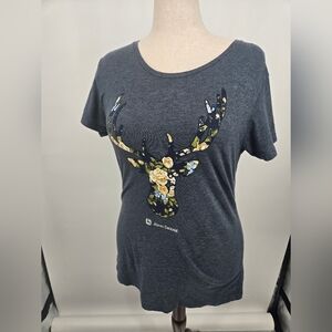 John Deere Gray Yellow Floral Antler Tee 2XL (6372)